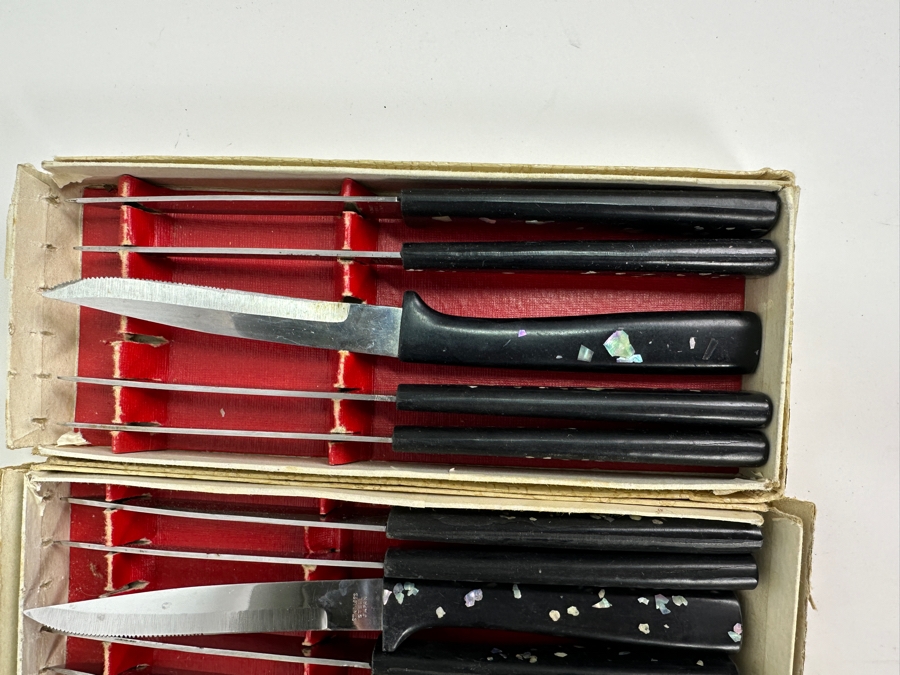 (11) Inlaid Abalone Steak Knives And (8) Wallace Silversmiths Silverplate Seafood Forks [Photo 3]