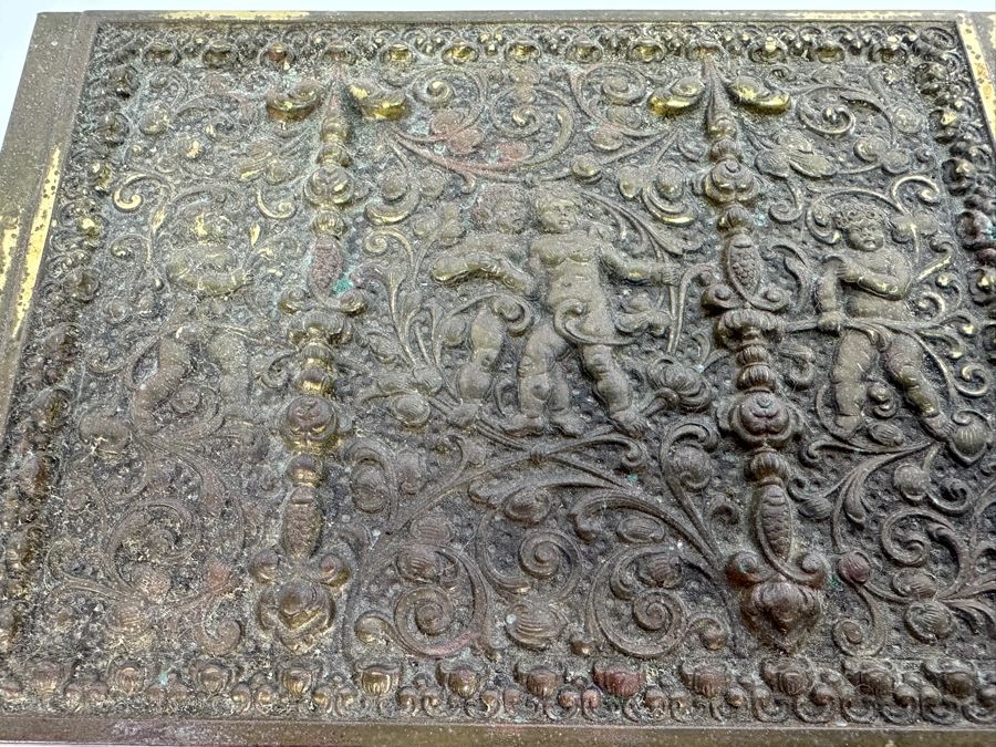 Vintage Brass Items: Solid Brass Seashell Dish, Brass Egret Bird Figurine 12H And Repousse Brass Cherub Box [Photo 7]