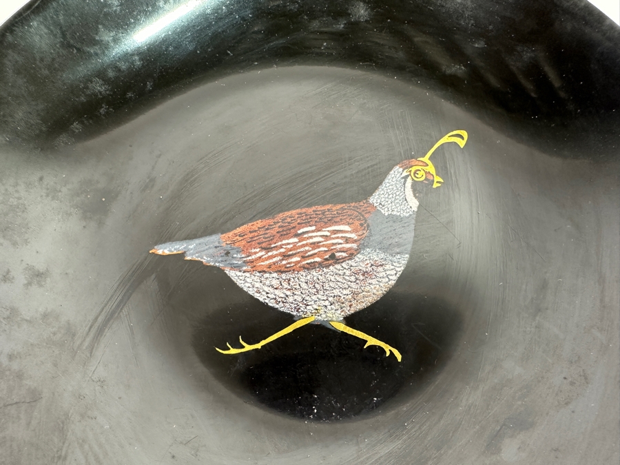 Art Pottery Bird Figurine On Wooden Base And Couroc Of Monterey Inlaid Quail Plate 7.75W [Photo 4]