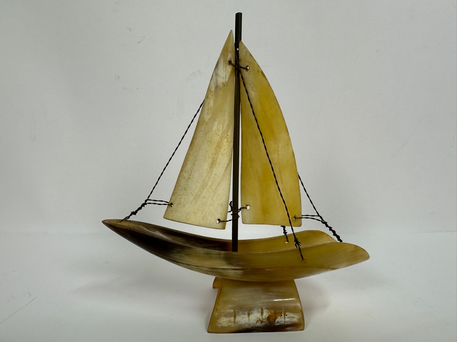 Pair Of Nautilus Seashells (One Bisected) And Horn Sailboat Sculpture 6.5H [Photo 10]