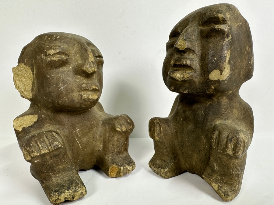 Pair Of Old Stone Pre-Columbian Style Figures 6.5H & 7.5H [Photo 6]