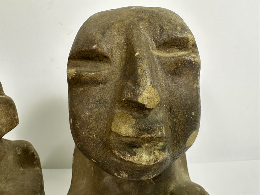 Pair Of Old Stone Pre-Columbian Style Figures 6.5H & 7.5H [Photo 2]