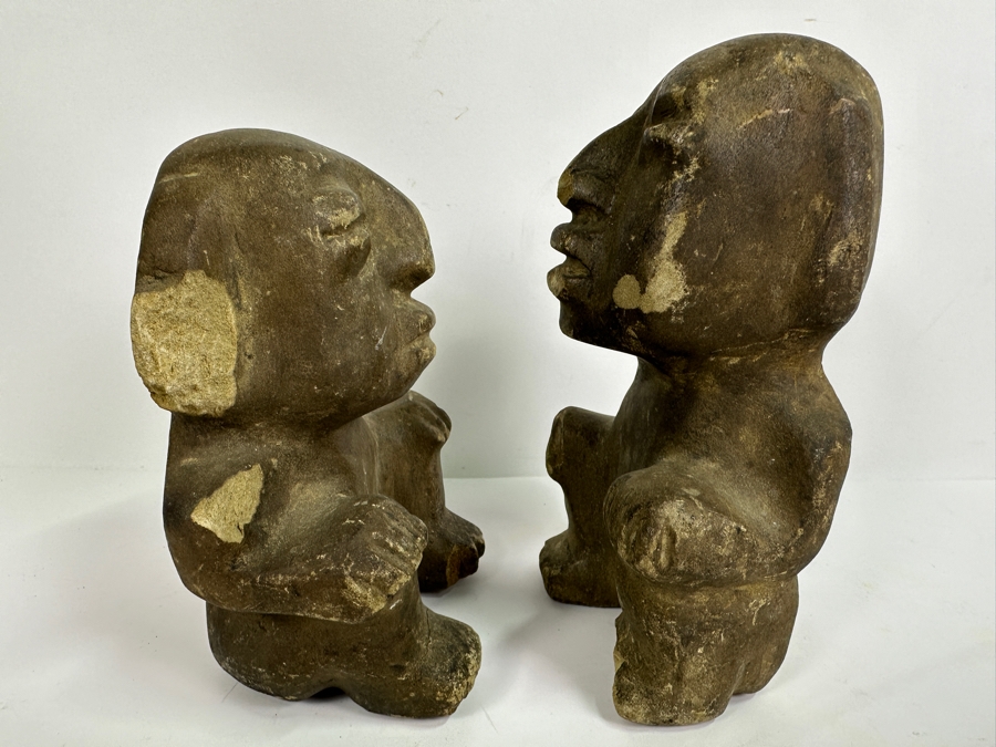 Pair Of Old Stone Pre-Columbian Style Figures 6.5H & 7.5H [Photo 9]