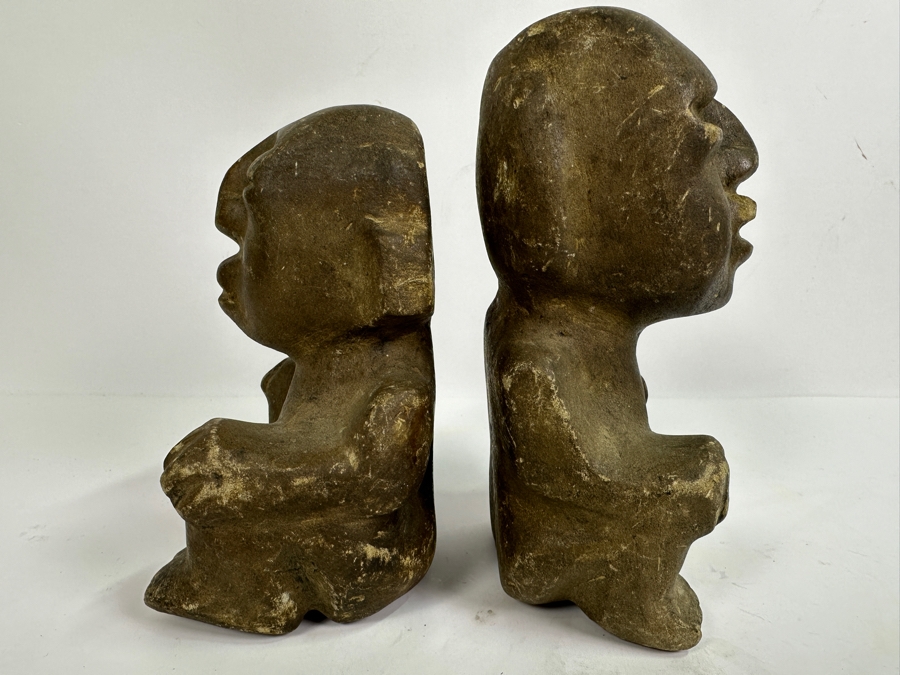 Pair Of Old Stone Pre-Columbian Style Figures 6.5H & 7.5H [Photo 14]