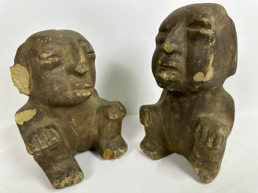 Pair Of Old Stone Pre-Columbian Style Figures 6.5H & 7.5H [Photo 7]