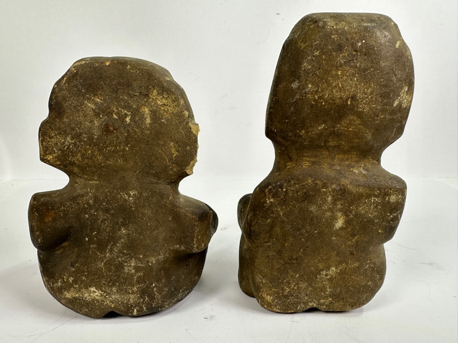 Pair Of Old Stone Pre-Columbian Style Figures 6.5H & 7.5H [Photo 13]