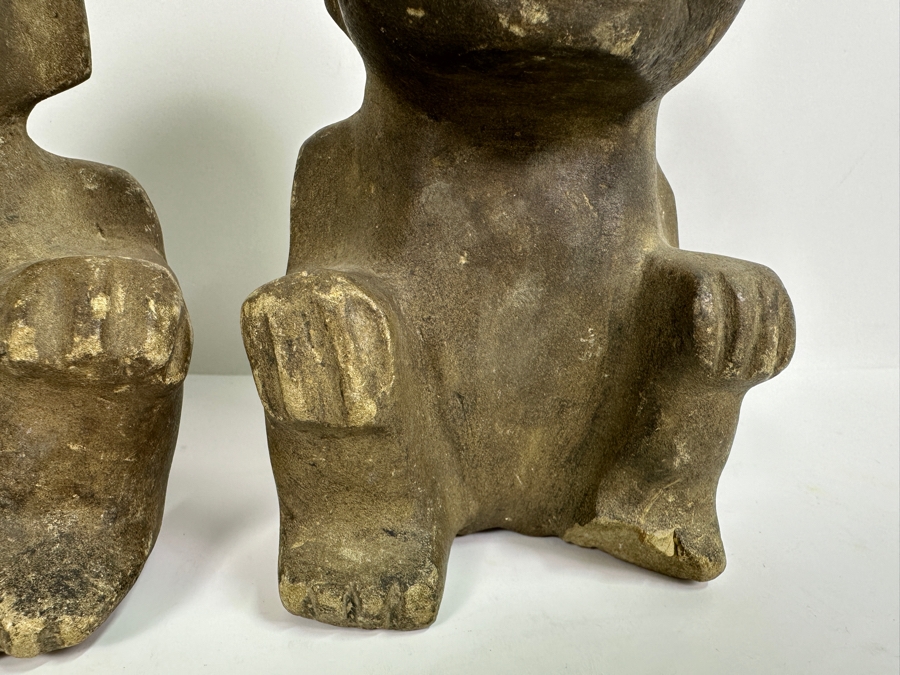 Pair Of Old Stone Pre-Columbian Style Figures 6.5H & 7.5H [Photo 3]
