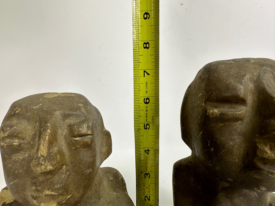 Pair Of Old Stone Pre-Columbian Style Figures 6.5H & 7.5H [Photo 19]