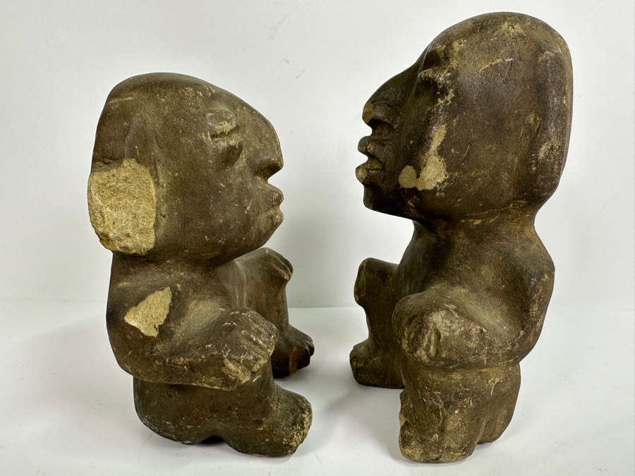 Pair Of Old Stone Pre-Columbian Style Figures 6.5H & 7.5H [Photo 8]