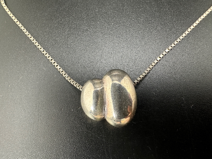 Vintage Sterling Silver Modernist Pendant With Sterling Silver 14' Box Chain Necklace 12g [Photo 3]