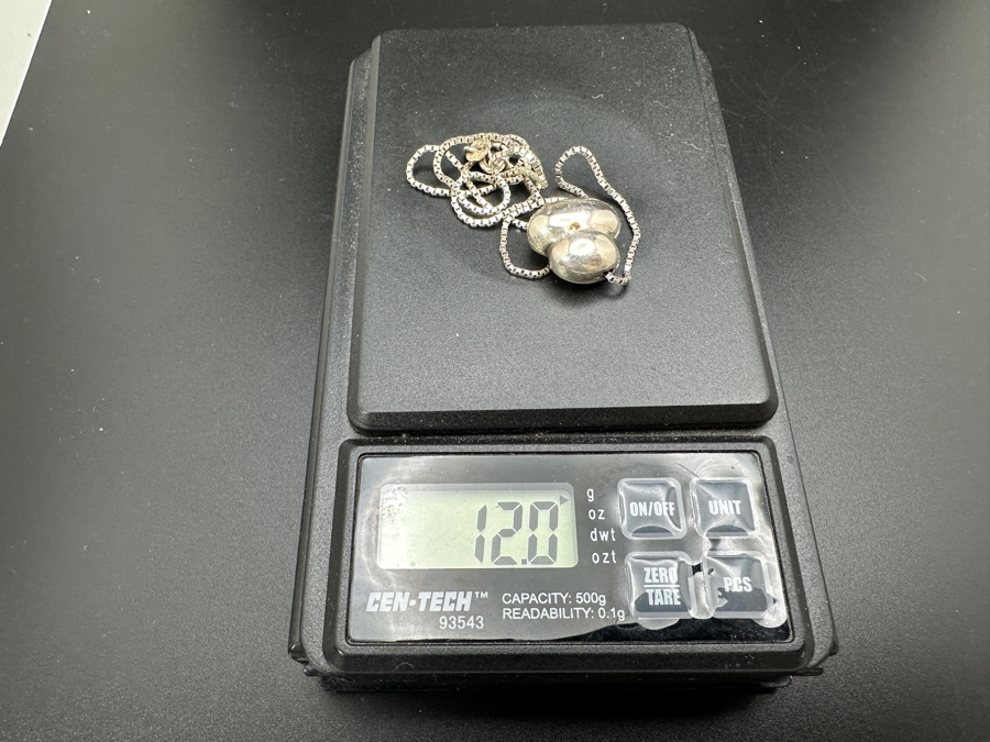 Vintage Sterling Silver Modernist Pendant With Sterling Silver 14' Box Chain Necklace 12g [Photo 7]