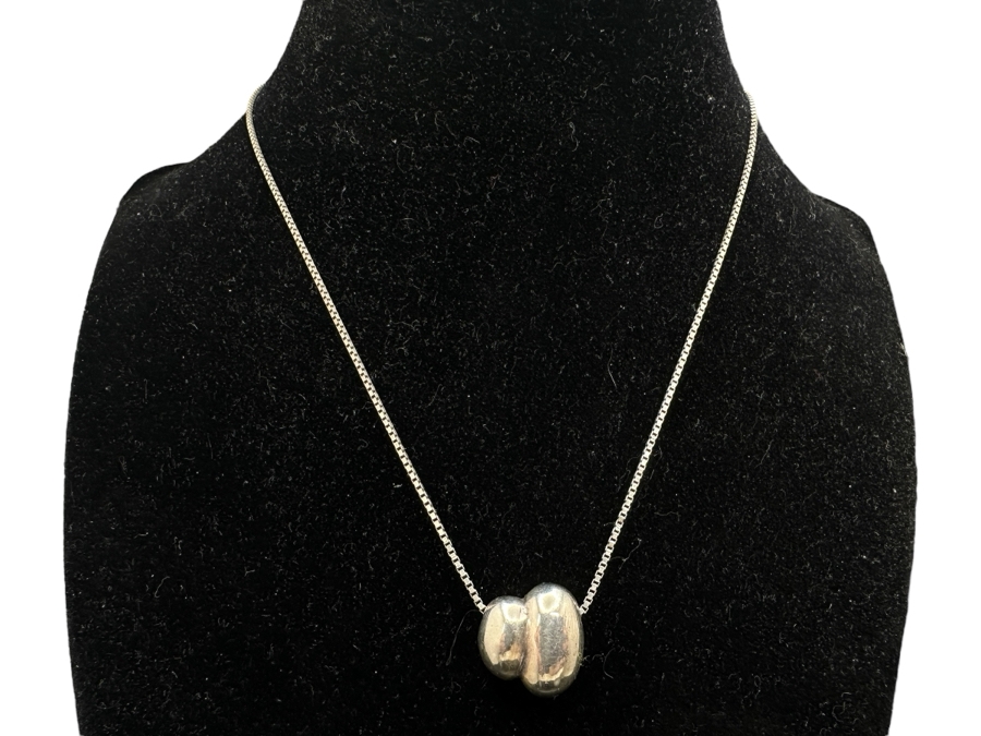 Vintage Sterling Silver Modernist Pendant With Sterling Silver 14' Box Chain Necklace 12g [Photo 1]