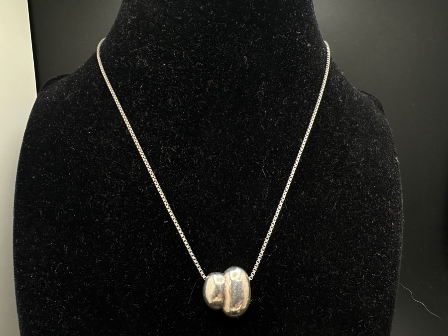 Vintage Sterling Silver Modernist Pendant With Sterling Silver 14' Box Chain Necklace 12g [Photo 2]