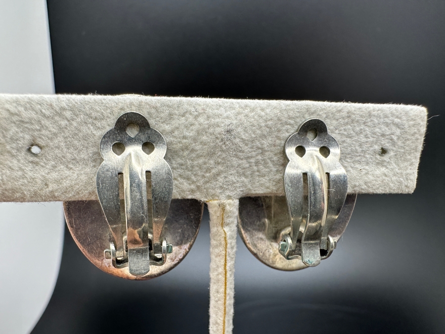 Vintage Sterling Silver Turquoise Clip On Earrings From Mexico 19.4g [Photo 4]