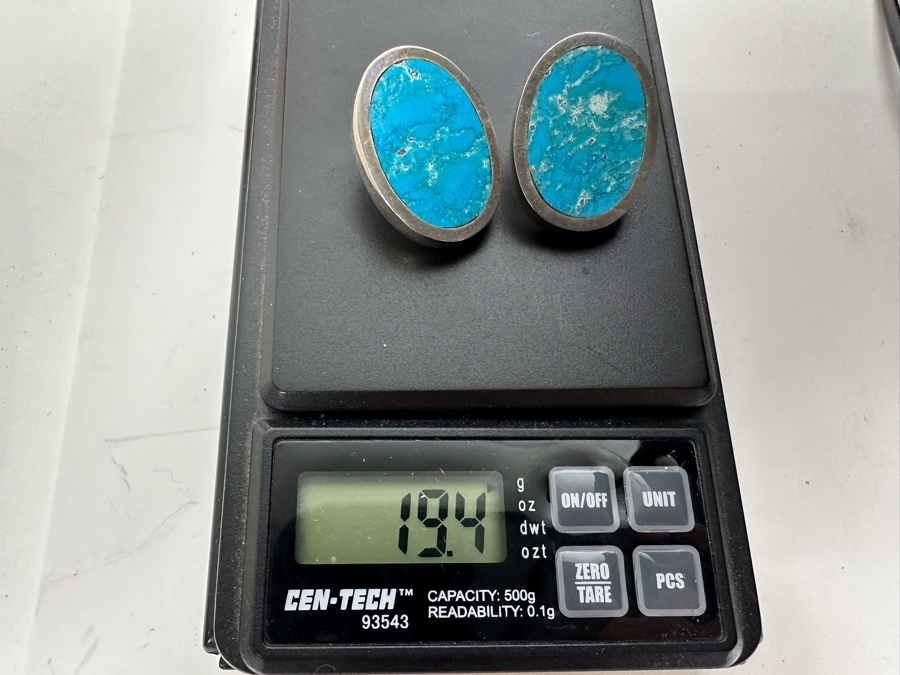 Vintage Sterling Silver Turquoise Clip On Earrings From Mexico 19.4g [Photo 6]