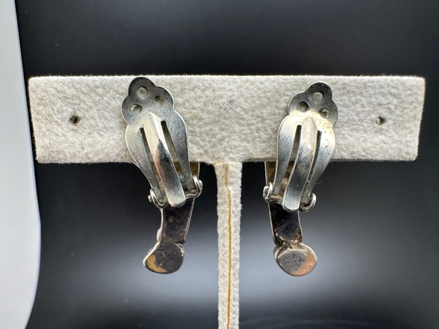 Vintage Sterling Silver Turquoise And Coral Clip On Earrings 14g [Photo 3]