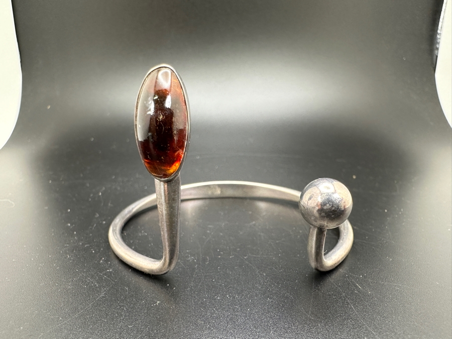 Vintage N. E. From Denmark Sterling Silver With Amber Modernist Bracelet (Niels Erik From) 23.1g [Photo 2]