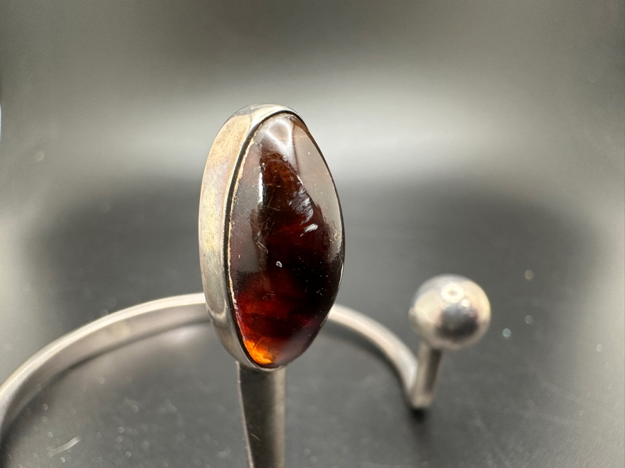 Vintage N. E. From Denmark Sterling Silver With Amber Modernist Bracelet (Niels Erik From) 23.1g [Photo 4]