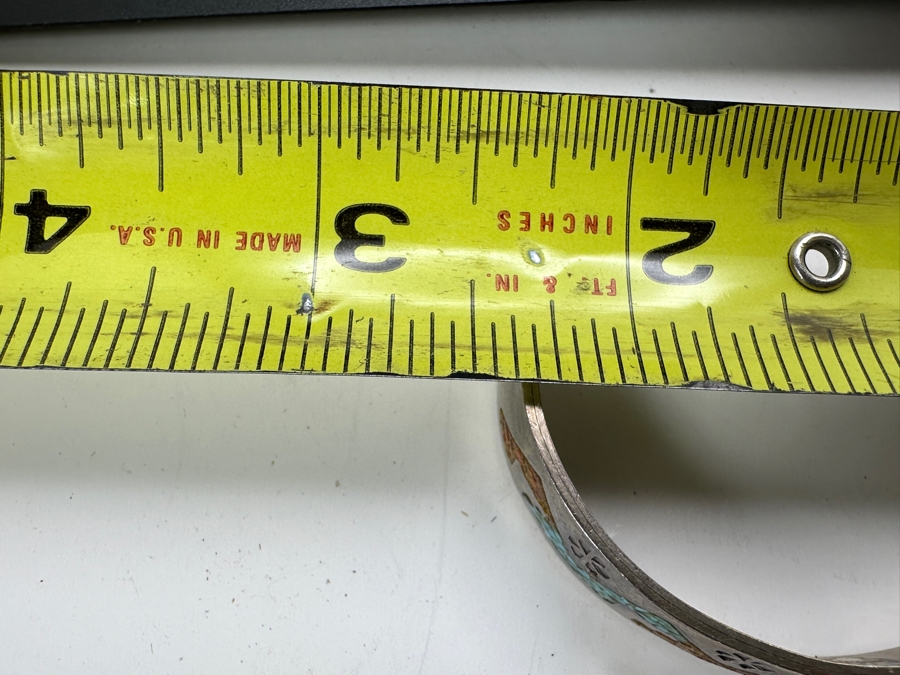 Signed Native American Sterling Silver With Inlaid Turquoise Coral Cuff Bracelet 2 3/8' 23.5g [Photo 5]