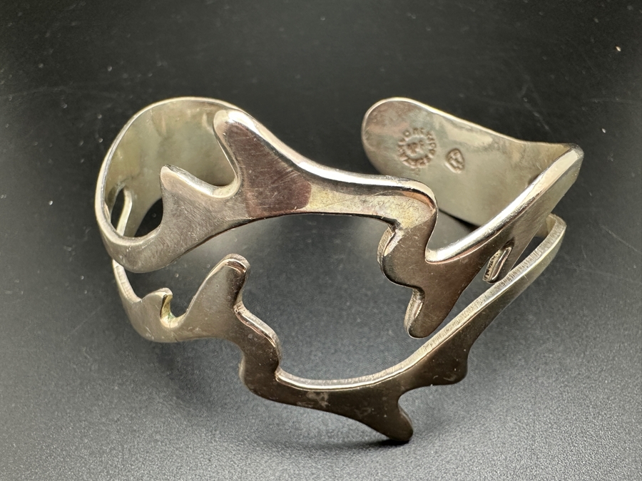 Vintage Sterling Silver Modernist Cuff Bracelet Taxco Mexico 25.3g [Photo 2]