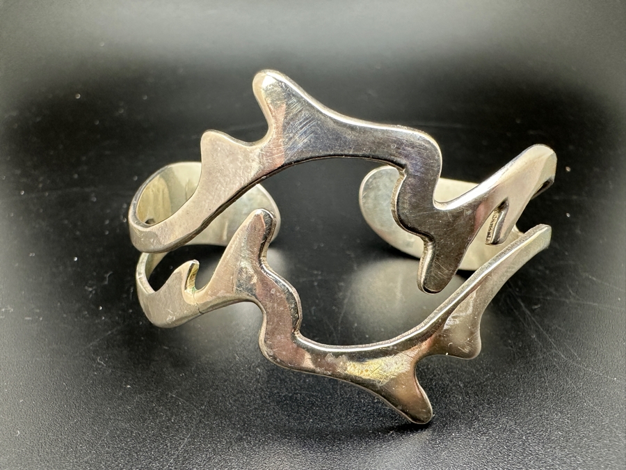 Vintage Sterling Silver Modernist Cuff Bracelet Taxco Mexico 25.3g [Photo 4]