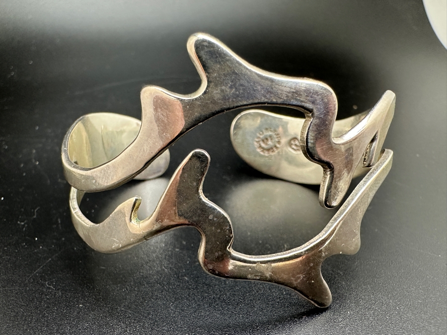 Vintage Sterling Silver Modernist Cuff Bracelet Taxco Mexico 25.3g [Photo 3]