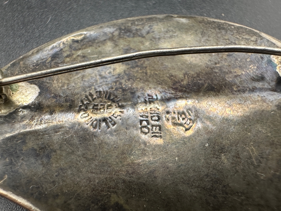 Stunning Sterling Silver / Inlaid Abalone Leaf Brooch Pin With Matching Clip On Earrings From Mexico 21.9g [Photo 9]