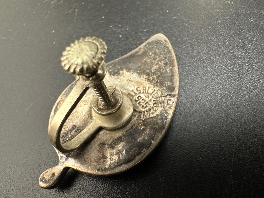 Stunning Sterling Silver / Inlaid Abalone Leaf Brooch Pin With Matching Clip On Earrings From Mexico 21.9g [Photo 6]