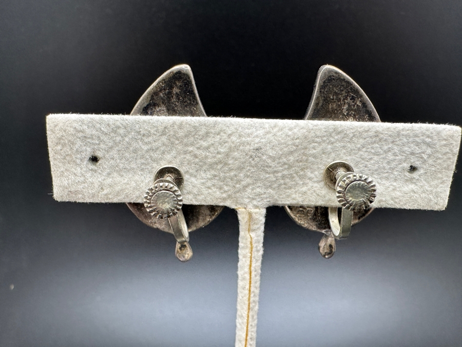 Stunning Sterling Silver / Inlaid Abalone Leaf Brooch Pin With Matching Clip On Earrings From Mexico 21.9g [Photo 5]