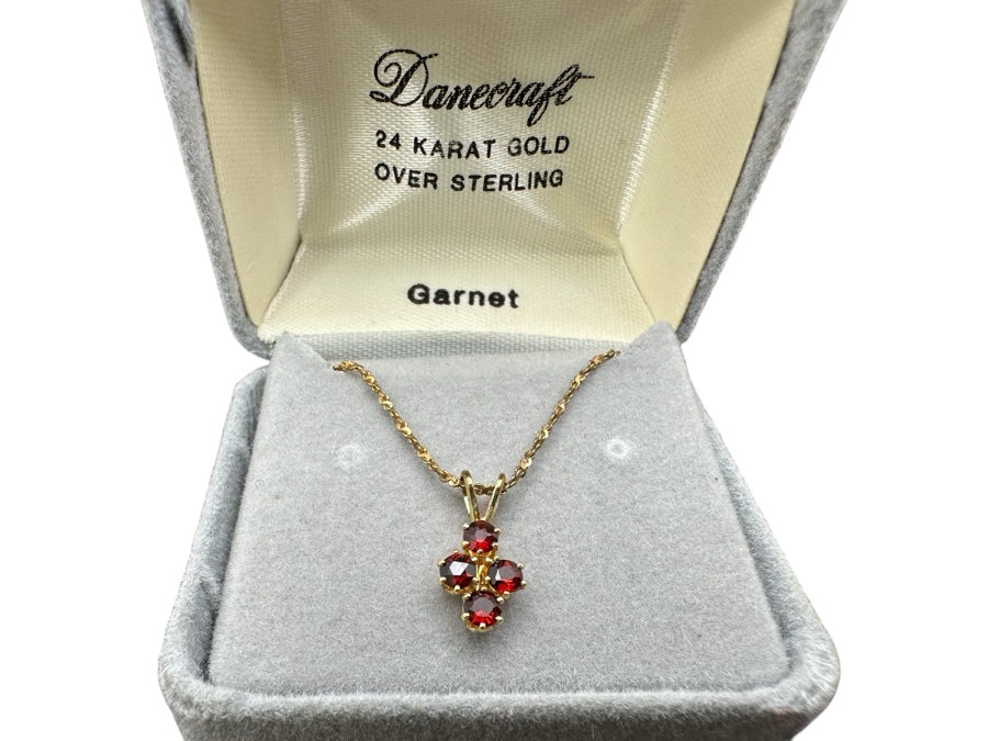 24K Gold Over Sterling Silver Garnet Pendant With Necklace [Photo 1]