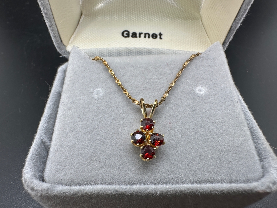 24K Gold Over Sterling Silver Garnet Pendant With Necklace [Photo 2]