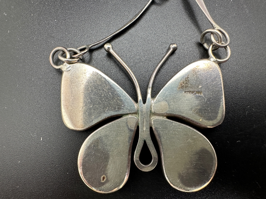 Vintage Sterling Silver / Turquoise Butterfly Pendant With 20' Sterling Silver Necklace 19.4g [Photo 4]