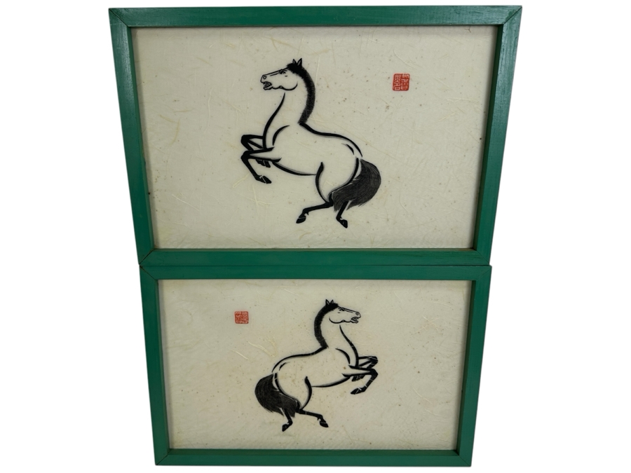 Set of Signed Japanese Horse Prints 18x12 [Photo 1]