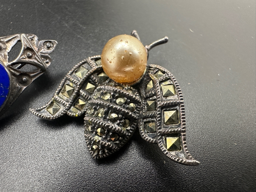 Pair Of Vintage Sterling Silver Brooches Pins 13.6g [Photo 3]