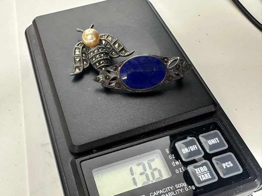 Pair Of Vintage Sterling Silver Brooches Pins 13.6g [Photo 8]