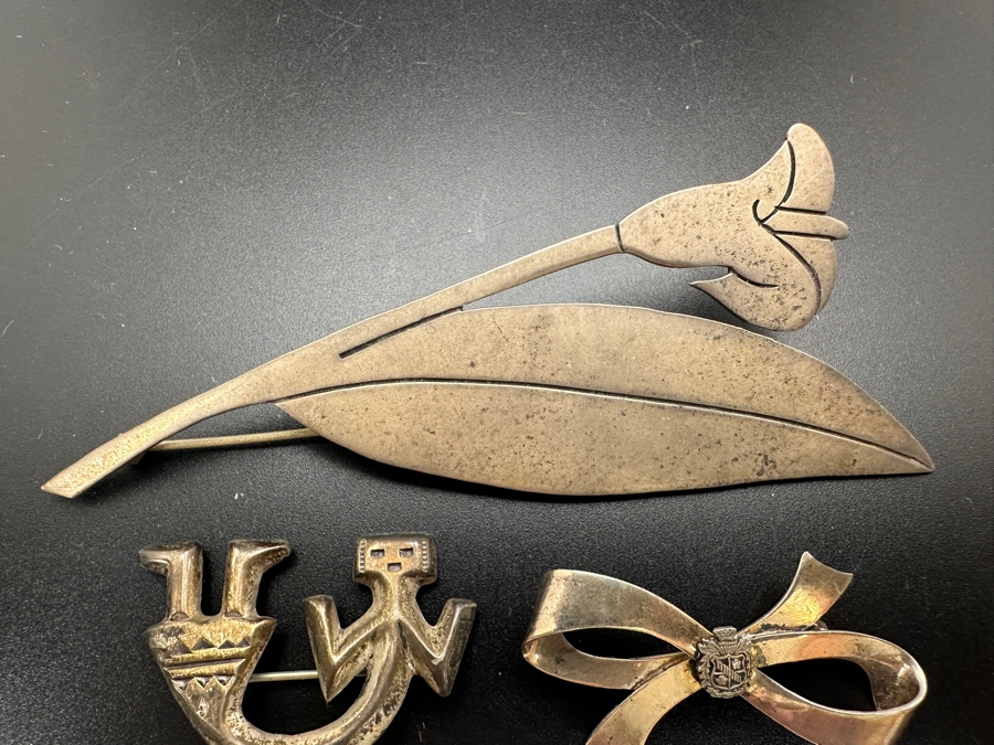(3) Sterling Silver Brooches Pins 30.1g [Photo 4]