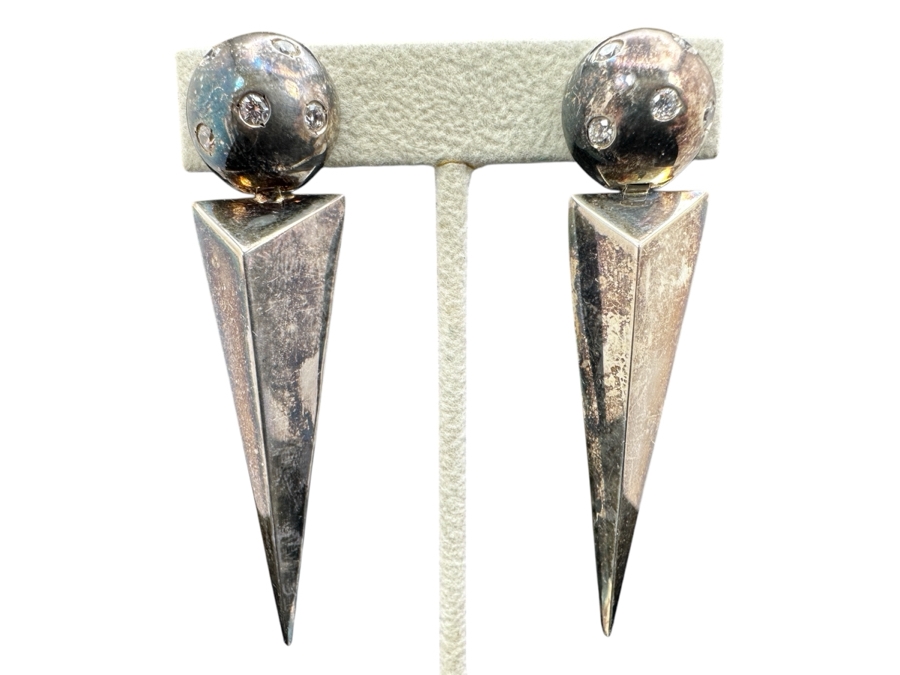 Sterling Silver Modernist Clip On Earrings 22.1g [Photo 1]