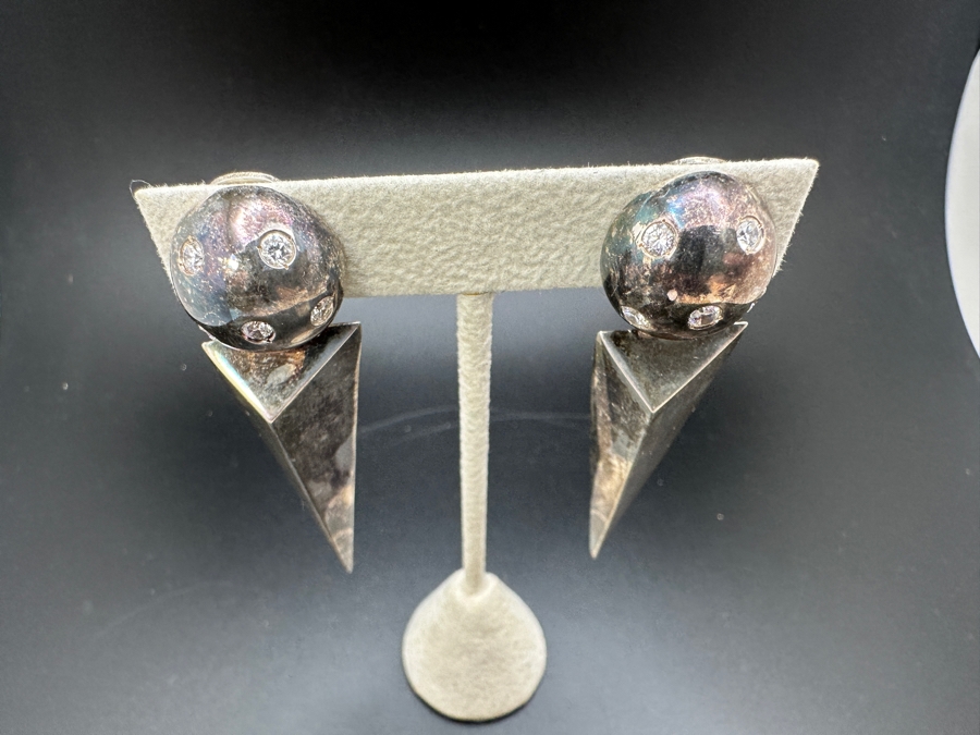 Sterling Silver Modernist Clip On Earrings 22.1g [Photo 3]
