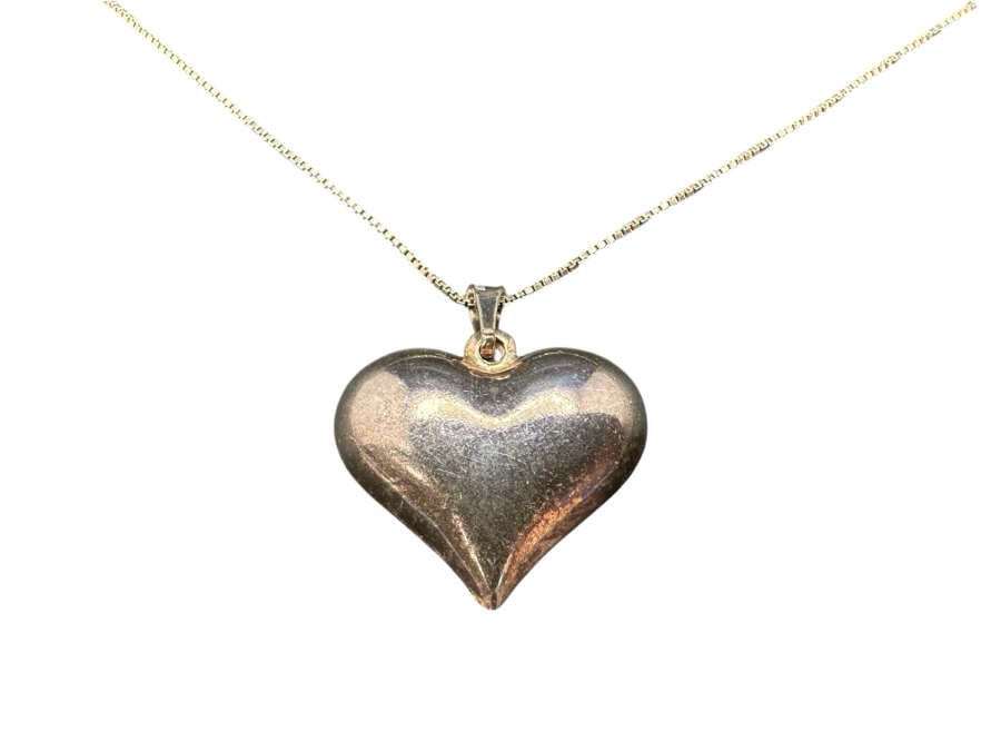 Sterling Silver Heart Pendant With Sterling Silver Chain Necklace 4.9g [Photo 1]