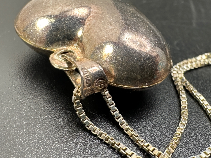 Sterling Silver Heart Pendant With Sterling Silver Chain Necklace 4.9g [Photo 2]