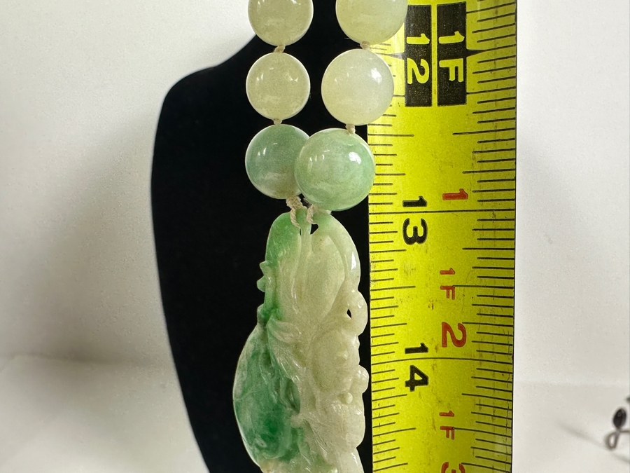 Stunning Vintage Chinese Carved Jade Pendant With Jade Beaded 26' Necklace And Silver Clasp 131g [Photo 15]