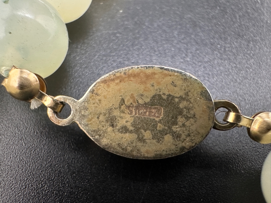 Stunning Vintage Chinese Carved Jade Pendant With Jade Beaded 26' Necklace And Silver Clasp 131g [Photo 12]