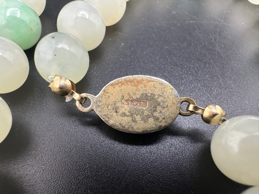 Stunning Vintage Chinese Carved Jade Pendant With Jade Beaded 26' Necklace And Silver Clasp 131g [Photo 11]