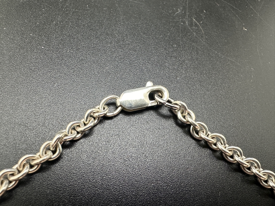 Sterling Silver 3.5' Bracelet With Sterling Garnet Pendant 7.5g [Photo 4]