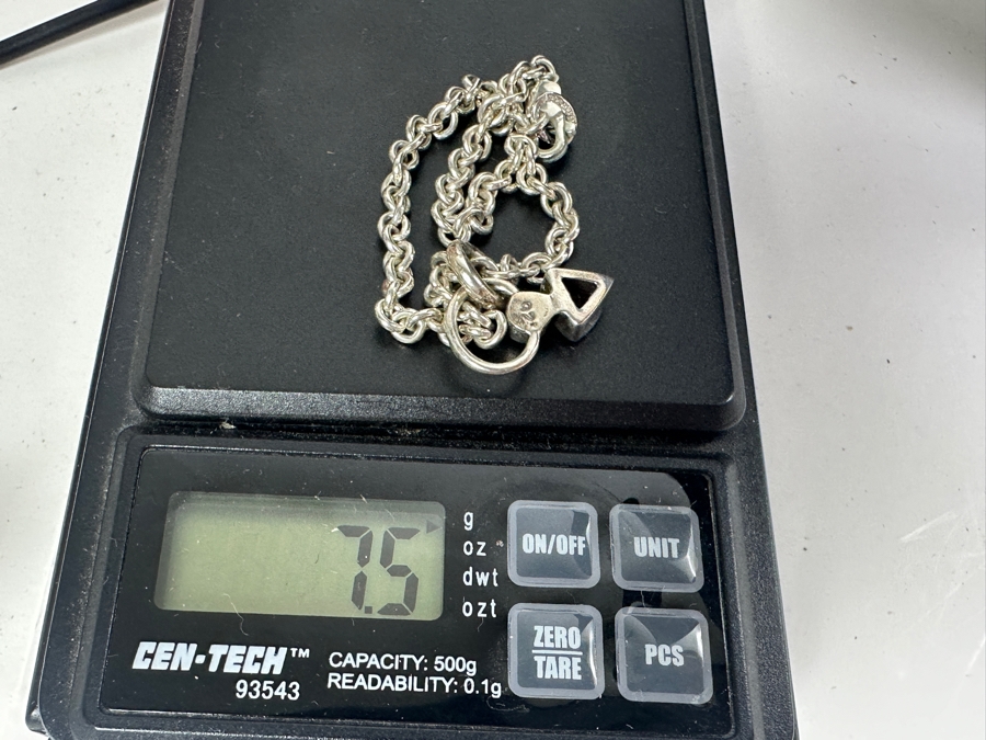 Sterling Silver 3.5' Bracelet With Sterling Garnet Pendant 7.5g [Photo 6]