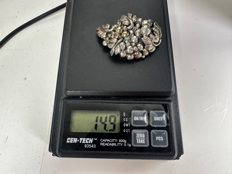 Linda Joslin Designer Custom Sterling Silver And Gold Brooch Pin Signed On Back 14.9g [Photo 6]