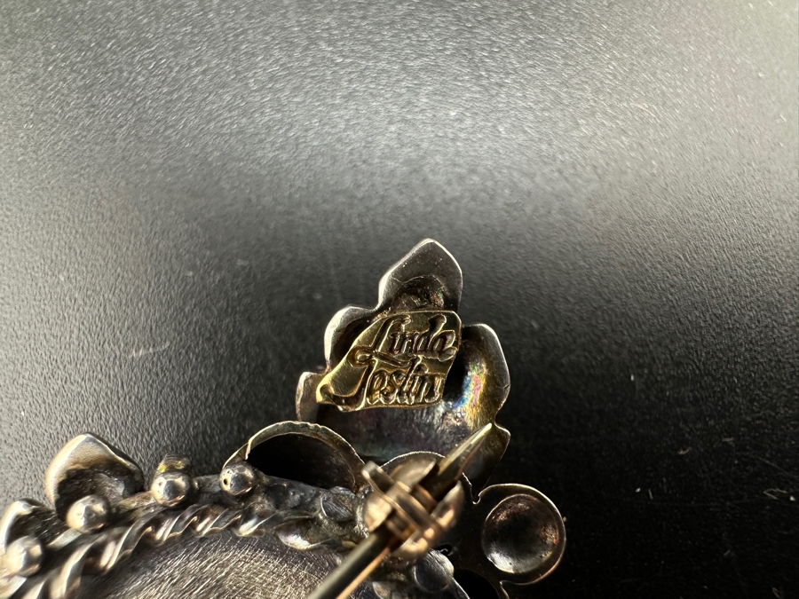 Linda Joslin Designer Custom Sterling Silver And Gold Brooch Pin Signed On Back 14.9g [Photo 5]