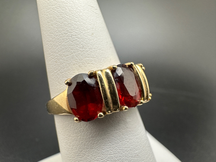 14K Gold Garnet Ring Size 6.5 3.4g [Photo 5]