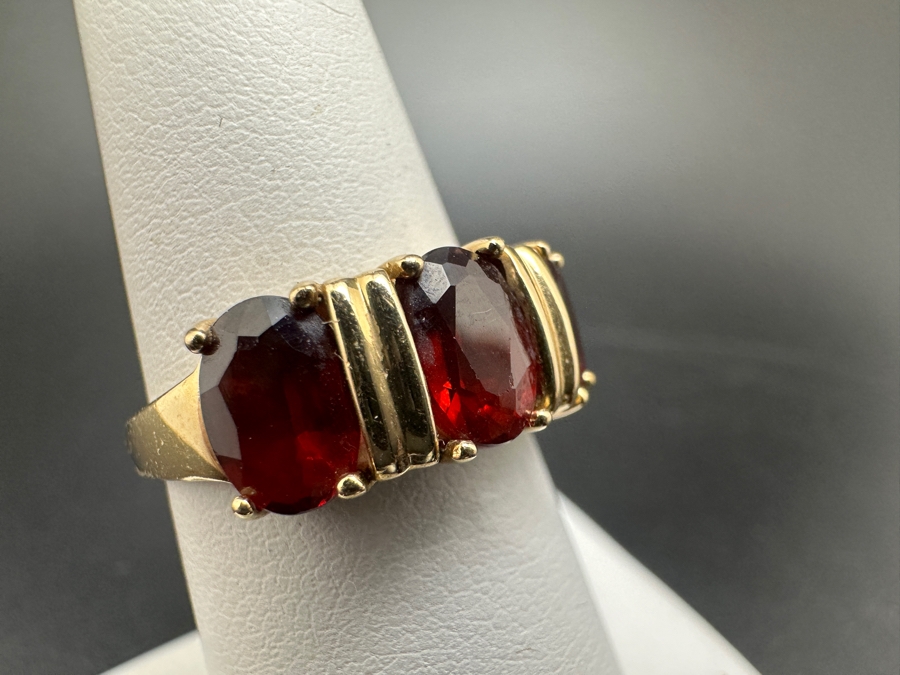 14K Gold Garnet Ring Size 6.5 3.4g [Photo 4]