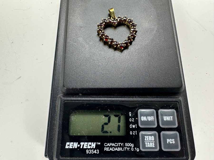 14K Gold With Garnets Heart Pendant Germany 2.7g [Photo 6]